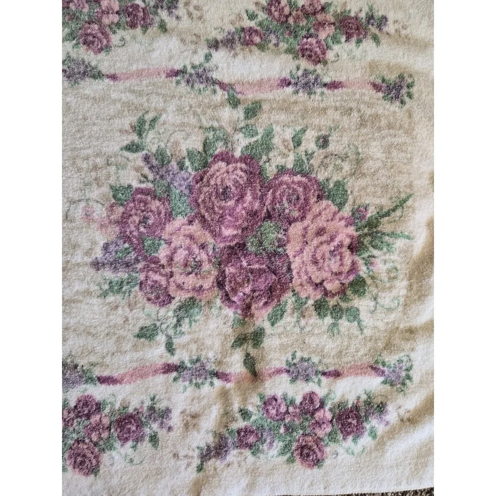 Vintage The Art Of Glenda Turley Bath Towel Pink Purple Roses Cottagecore